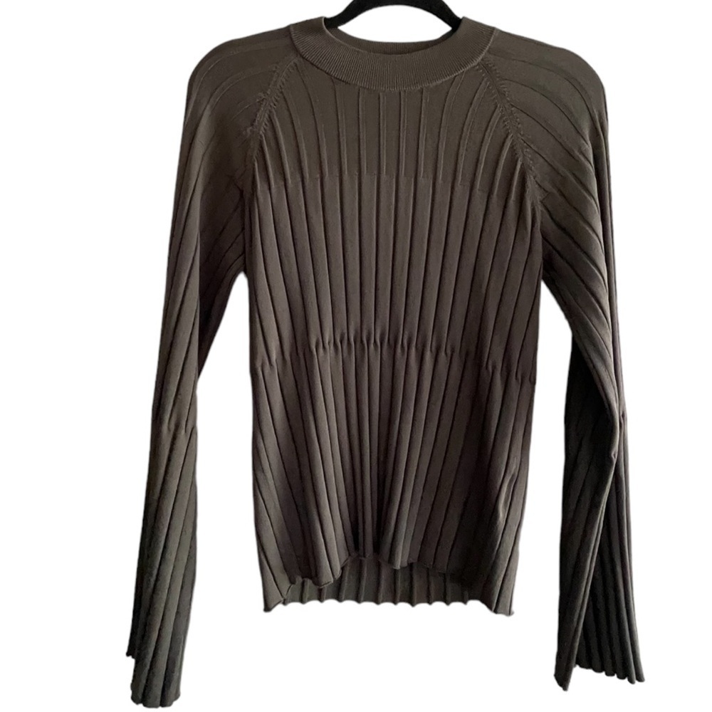 CLUB MONACO WIDE SLEEVE SWEATER XS Neck Ribbed Long Sleeve Green Gray Brown